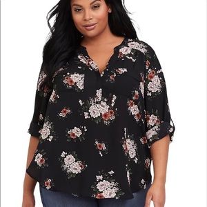 Torrid Size 0 Black Floral Harper Georgette Blouse